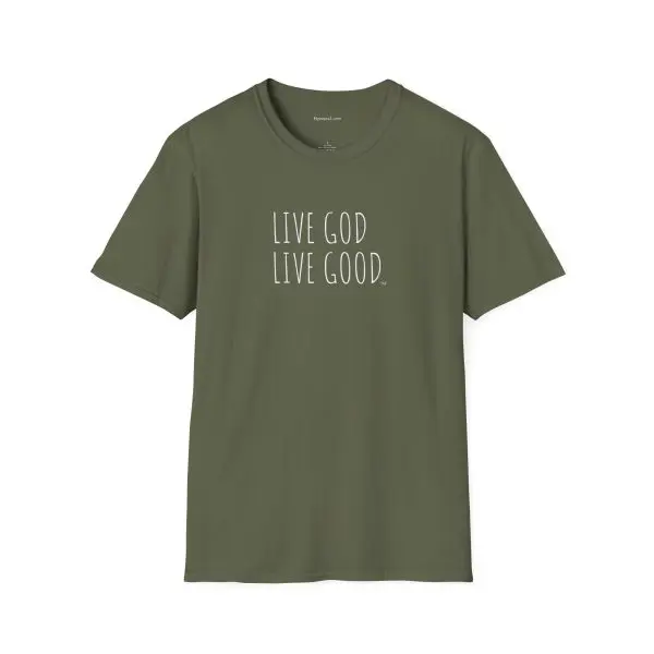 LIVE GOD LIVE GOOD Unisex Softstyle T-Shirt White Letters TM - Image 9