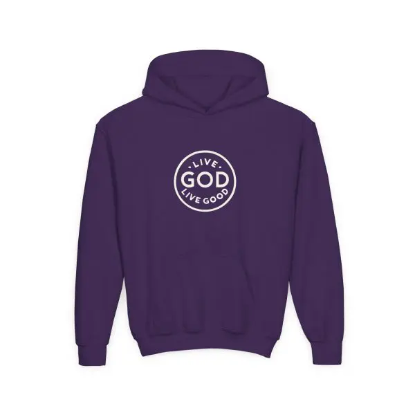 Kids Heavy Blend Hooded Sweatshirt LIVE GOD LIVE GOOD TM - Image 19