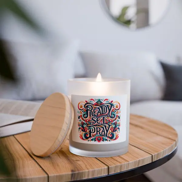 Scented Frosted Glass Candle, 11oz READY SET PRAY TM - Image 8