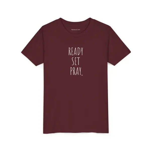 READY SET PRAY Youth Short Sleeve Tee White Letters TM - Image 2