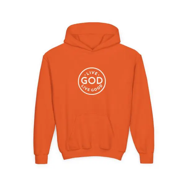 Kids Heavy Blend Hooded Sweatshirt LIVE GOD LIVE GOOD TM - Image 7