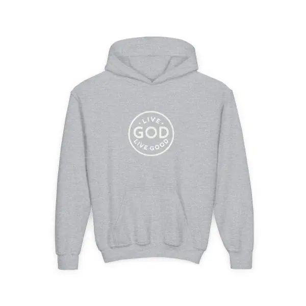 Kids Heavy Blend Hooded Sweatshirt LIVE GOD LIVE GOOD TM - Image 5