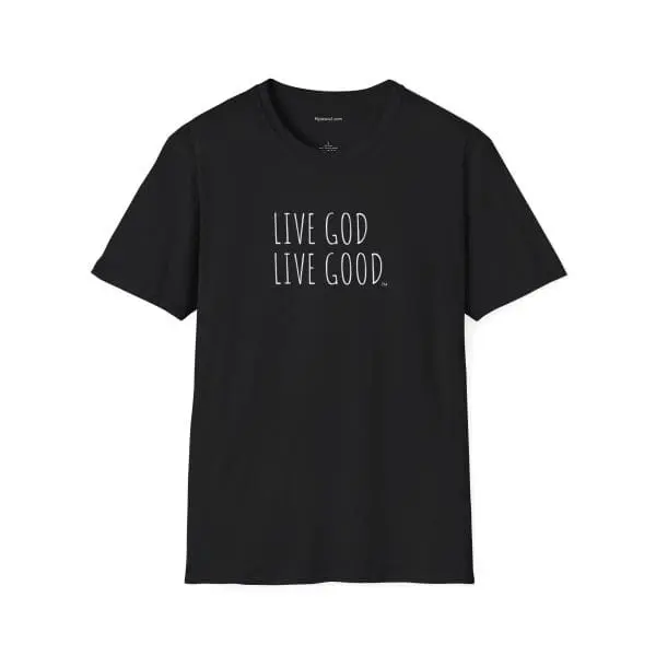 LIVE GOD LIVE GOOD Unisex Softstyle T-Shirt White Letters TM - Image 7
