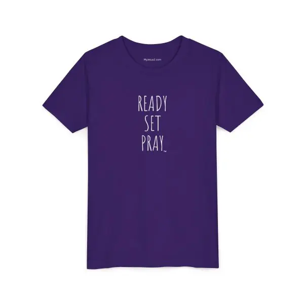 READY SET PRAY Youth Short Sleeve Tee White Letters TM - Image 7
