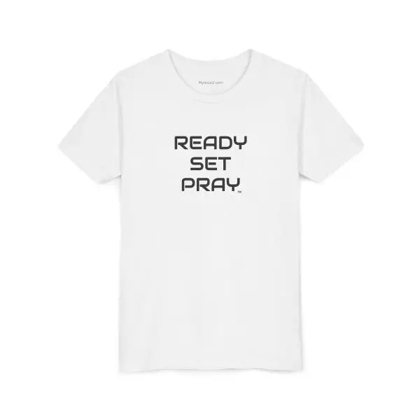 READY SET PRAY Youth Short Sleeve Tee Black Letters TM - Image 3