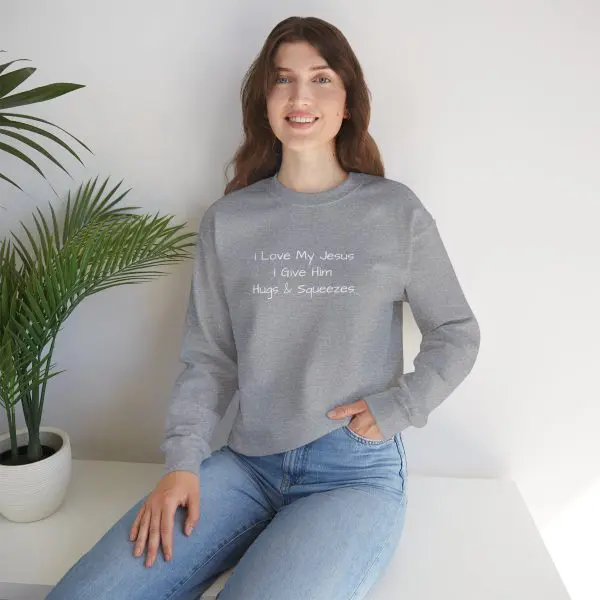 Unisex Heavy Blend Crewneck Sweatshirt I Love My Jesus I Give Him Hugs & Squeezes TM - Image 6