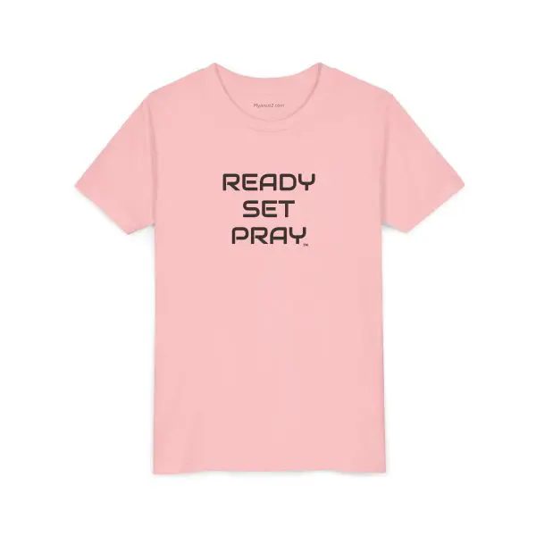 READY SET PRAY Youth Short Sleeve Tee Black Letters TM - Image 4