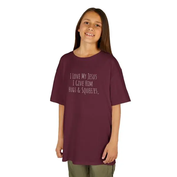 I Love My Jesus I Give Him Hugs & Squeezes Kids Heavy Cotton Tee TM - Image 4