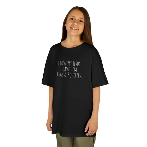I Love My Jesus I Give Him Hugs & Squeezes Kids Heavy Cotton Tee TM - Image 2