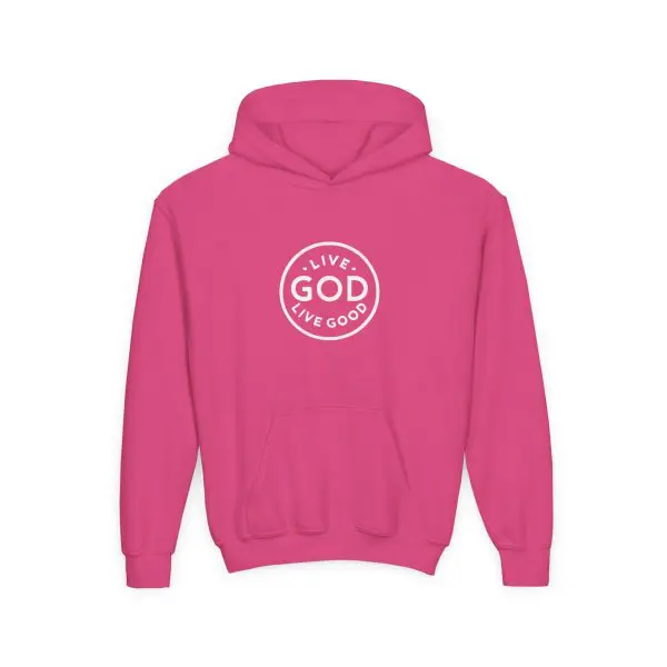 Kids Heavy Blend Hooded Sweatshirt LIVE GOD LIVE GOOD TM - Image 21