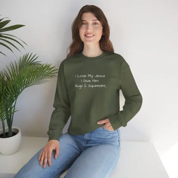 Unisex Heavy Blend Crewneck Sweatshirt I Love My Jesus I Give Him Hugs & Squeezes TM - Image 9