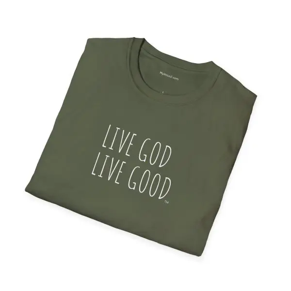 LIVE GOD LIVE GOOD Unisex Softstyle T-Shirt White Letters TM - Image 10