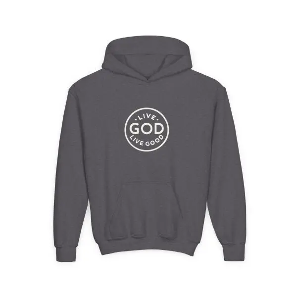 Kids Heavy Blend Hooded Sweatshirt LIVE GOD LIVE GOOD TM - Image 13