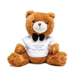 A Teddy Bear with T-Shirt I Love My Jesus I Give Him Hugs & Squeezes TM