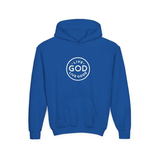Kids Heavy Blend Hooded Sweatshirt LIVE GOD LIVE GOOD TM - Image 15