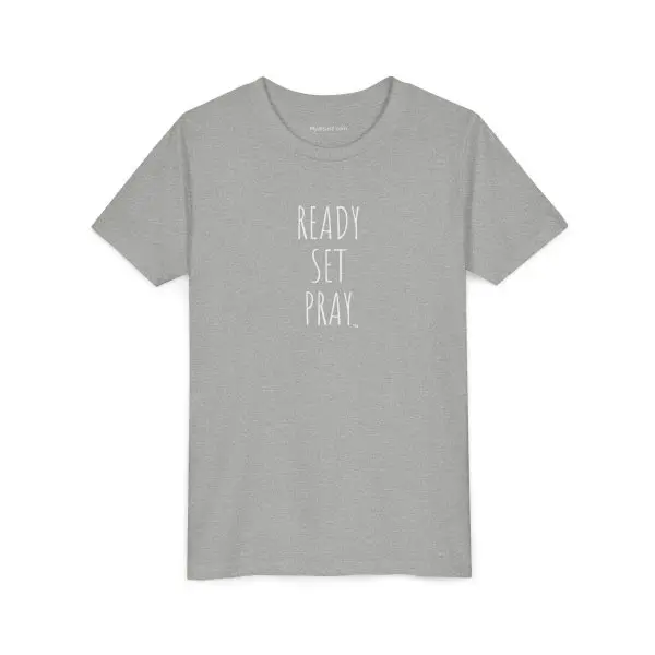 READY SET PRAY Youth Short Sleeve Tee White Letters TM - Image 5