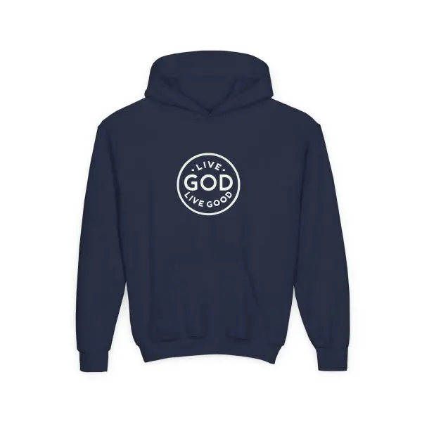 Kids Heavy Blend Hooded Sweatshirt LIVE GOD LIVE GOOD TM - Image 17