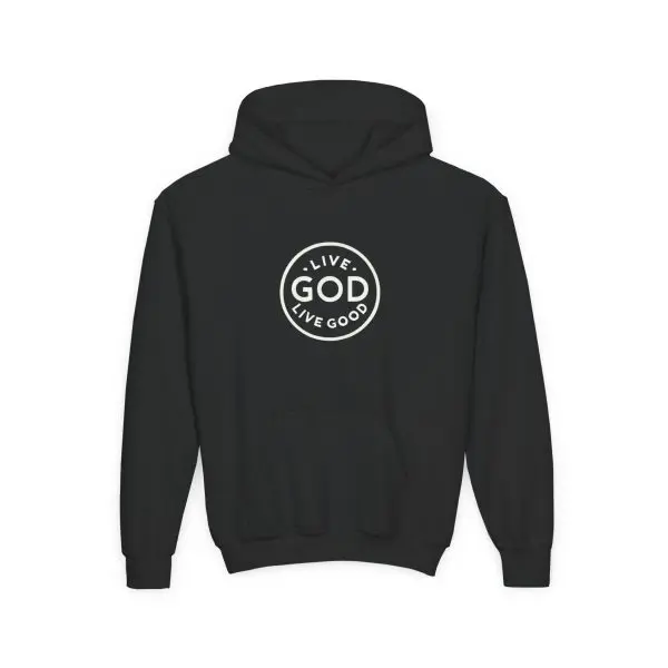 Kids Heavy Blend Hooded Sweatshirt LIVE GOD LIVE GOOD TM - Image 3