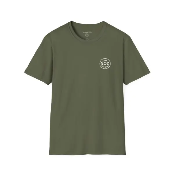 LIVE GOD LIVE GOOD w/ Picture On Back Unisex Softstyle T-Shirt TM - Image 7