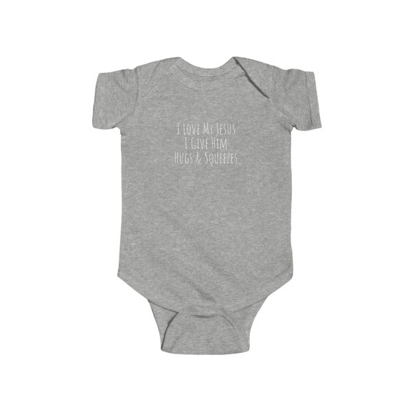 Infant Fine Jersey Bodysuit I Love My Jesus I Give Him Hugs & Squeezes White letters TM - Image 3