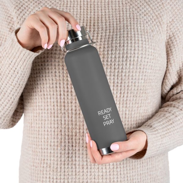 Copper Vacuum Insulated Bottle, 22oz READY SET PRAY White Letters TM