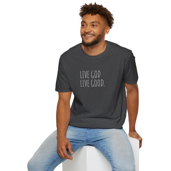 LIVE GOD LIVE GOOD Unisex Softstyle T-Shirt White Letters TM - Image 12