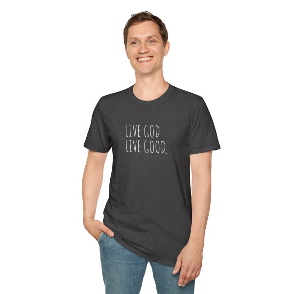 LIVE GOD LIVE GOOD Unisex Softstyle T-Shirt White Letters TM - Image 7