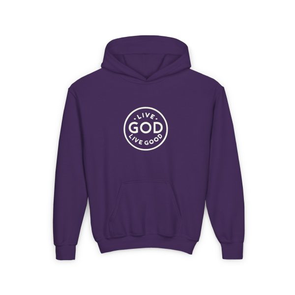 Kids Heavy Blend Hooded Sweatshirt LIVE GOD LIVE GOOD TM - Image 19