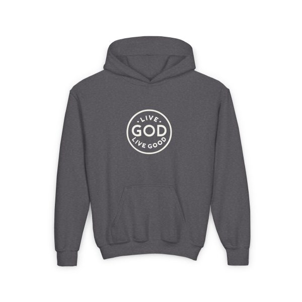 Kids Heavy Blend Hooded Sweatshirt LIVE GOD LIVE GOOD TM - Image 13