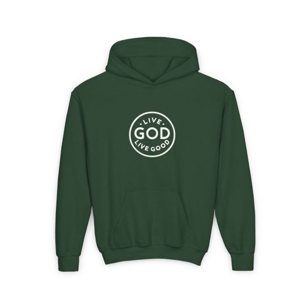 Kids Heavy Blend Hooded Sweatshirt LIVE GOD LIVE GOOD TM - Image 9