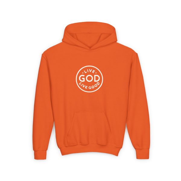 Kids Heavy Blend Hooded Sweatshirt LIVE GOD LIVE GOOD TM - Image 7