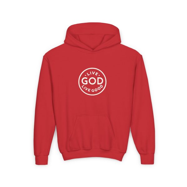 Kids Heavy Blend Hooded Sweatshirt LIVE GOD LIVE GOOD TM - Image 23