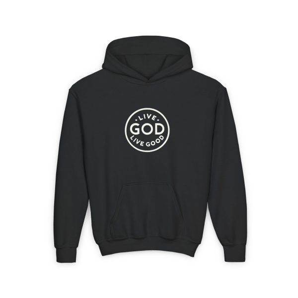 Kids Heavy Blend Hooded Sweatshirt LIVE GOD LIVE GOOD TM - Image 3