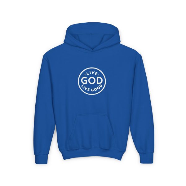 Kids Heavy Blend Hooded Sweatshirt LIVE GOD LIVE GOOD TM - Image 15