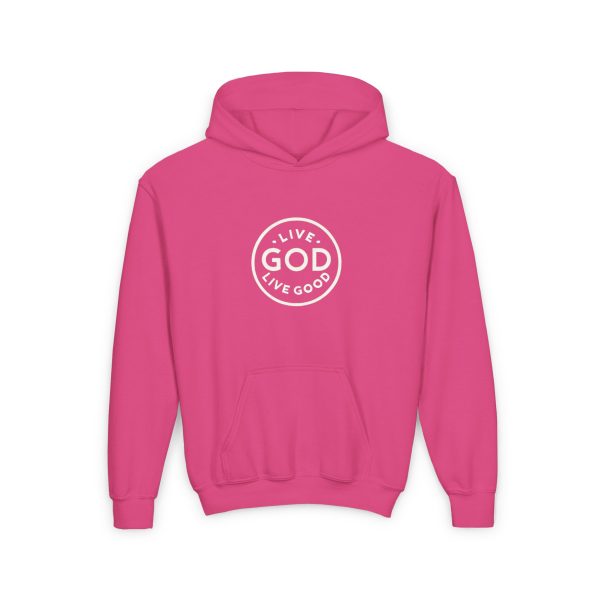 Kids Heavy Blend Hooded Sweatshirt LIVE GOD LIVE GOOD TM - Image 21