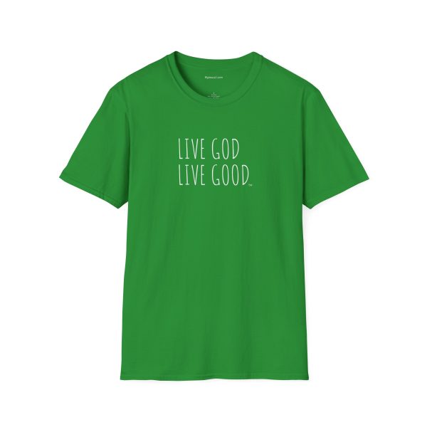 LIVE GOD LIVE GOOD Unisex Softstyle T-Shirt White Letters TM - Image 3
