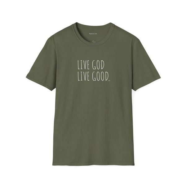 LIVE GOD LIVE GOOD Unisex Softstyle T-Shirt White Letters TM - Image 9