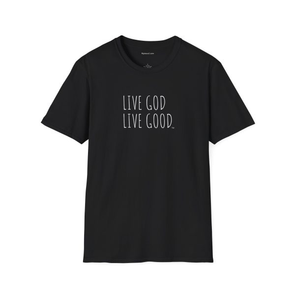 LIVE GOD LIVE GOOD Unisex Softstyle T-Shirt White Letters TM - Image 7