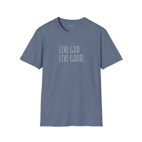 LIVE GOD LIVE GOOD Unisex Softstyle T-Shirt White Letters TM - Image 15