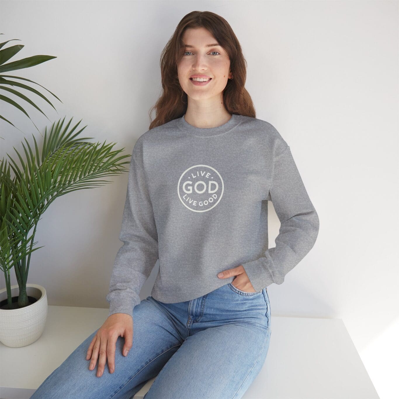 Unisex Heavy Blend Crewneck Sweatshirt LIVE GOD LIVE GOOD TM - Image 7